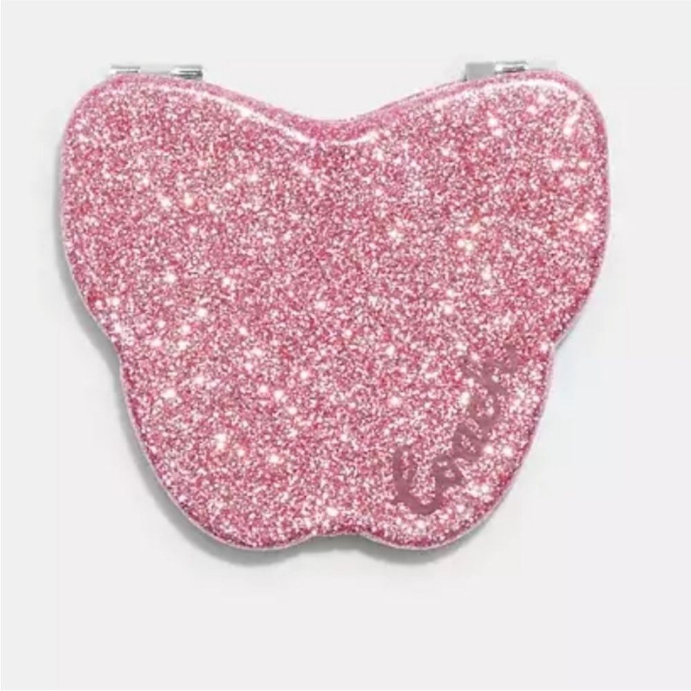 Coach pink glitter butterfly mirror compact. NWT and in branded packaging.
